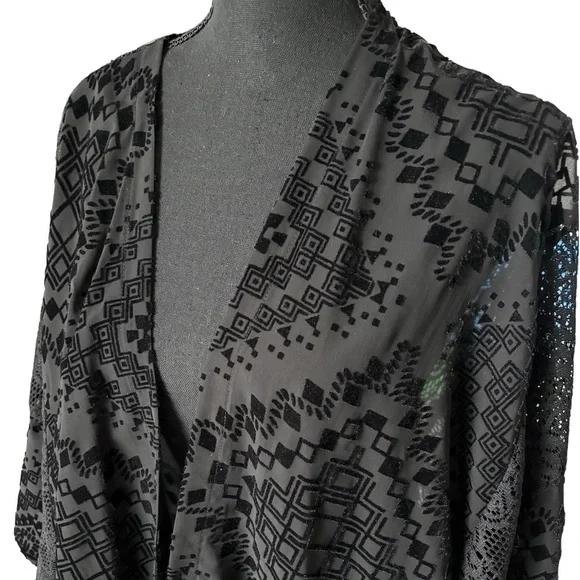 Hollister Black Burnout Velvet Crochet Kimono or Coverup - Picture 2 of 3